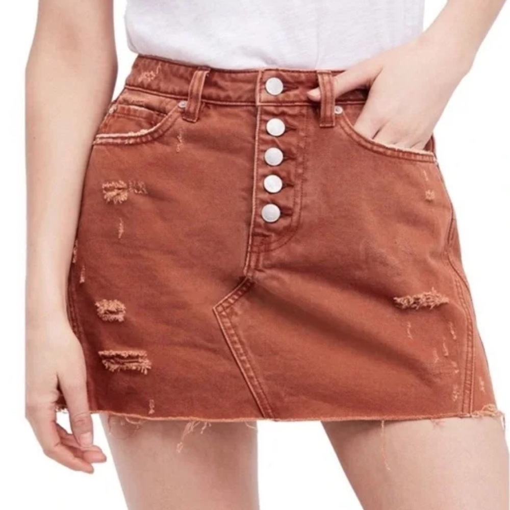 We The Free Brown Denim Mini Skirt
